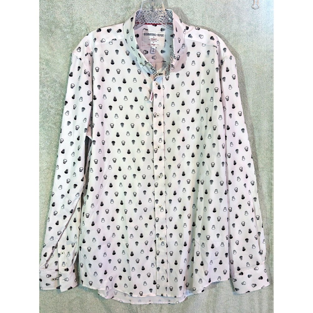International Report Men’s  Long Sleeve Button Up Shirt Skull Print L
